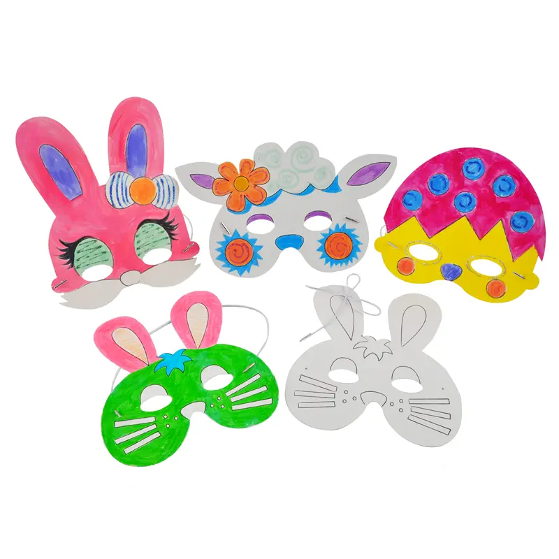 Easter DIY Craft Kit: Blank Doodle Masks & Animal Cartoon Painting Materials for Kids' Creative Coloring