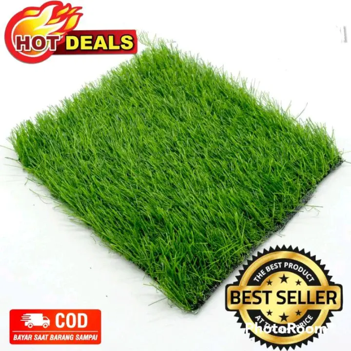 Karpet Rumput Sintetis Ukuran 30cmX30cm Tipe Swiss Tebal 3cm Premium Green Hitam Alami