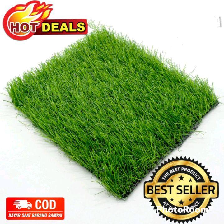 Karpet Rumput Sintetis Ukuran 30cmX30cm Tipe Swiss Tebal 3cm Premium Green Hitam Alami 0