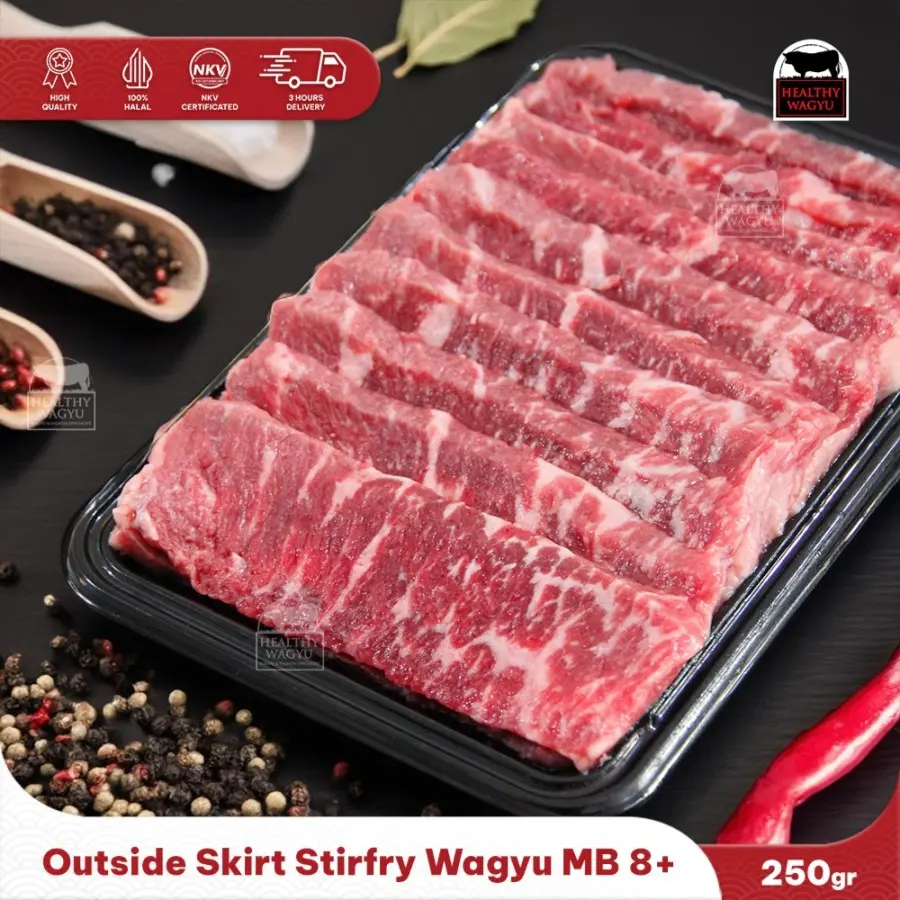Outside Skirt Wagyu Beef Stir-fry Yakiniku Barbecue Daging Sapi Wagyu Australia Halal Marbling 8+ 250gr Healthy Wagyu