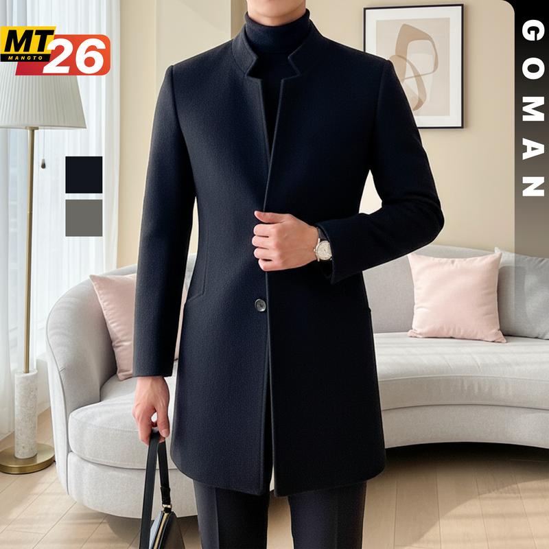 MT26 - Áo Khoác Măng Tô Dạ Nam Goman Dáng Lỡ Kiểu Cổ Trụ Cổ Đứng Cổ Tàu Chất Liệu 2 Lớp Dày Dặn Lót Gió Lụa Phong Cách Hàn Quốc