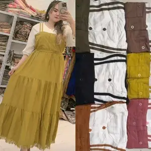 Baju Wanita Ginta Rawis Pakaian Midi Dress  Casual Katun Rayon Kancing Aktif Busui Rempel Saku Depan