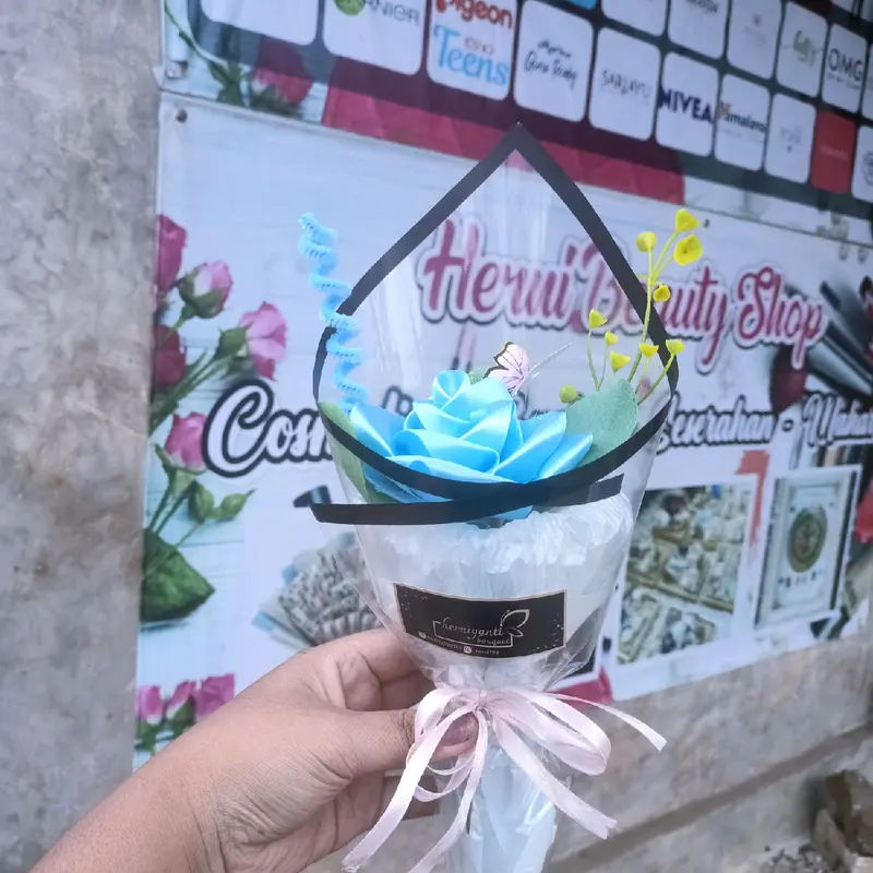 buket mini murah buket pita satin satu tangkai 0