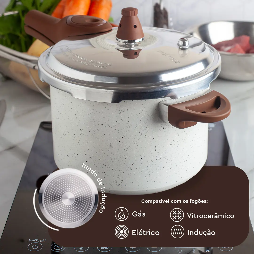 Panela de Pressão Indução Brinox Antiaderente Ceramic Life Pressure 6,8 Litros 24cm Vanilla