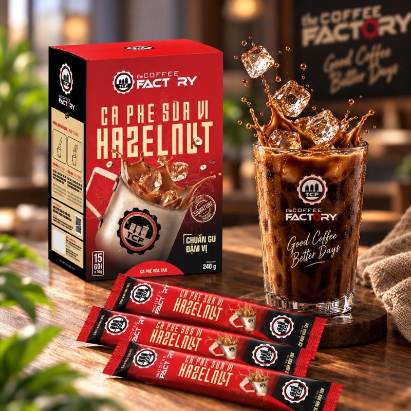 Cà Phê Sữa Hạt Dẻ Thơm Béo The Coffee Factory, Coffe Hazelnut Hòa Tan TCF, Cà Phê Vị Hạt Dẻ Thơm Béo