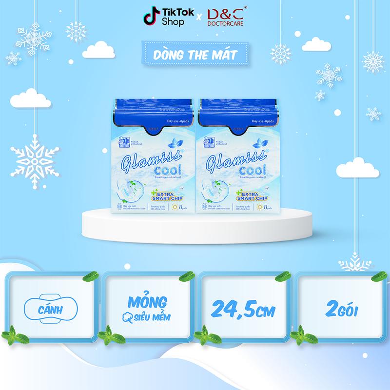 Combo 2 gói Băng vệ sinh thảo dược Glamiss Cool Extra ban ngày 24,5 cm thấm hút vượt trội tự tin cả ngày dài