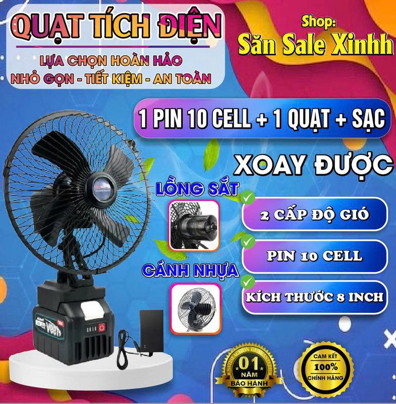   Xoay Được   Lồng Sắt  1Pin 10Cell+Quạt+Sạc Quạt Tích Điện Pin 10 Cell Dùng Liên Tục 6H - Quạt Để Bàn 2 Cấp Độ Gió Siêu Mát 