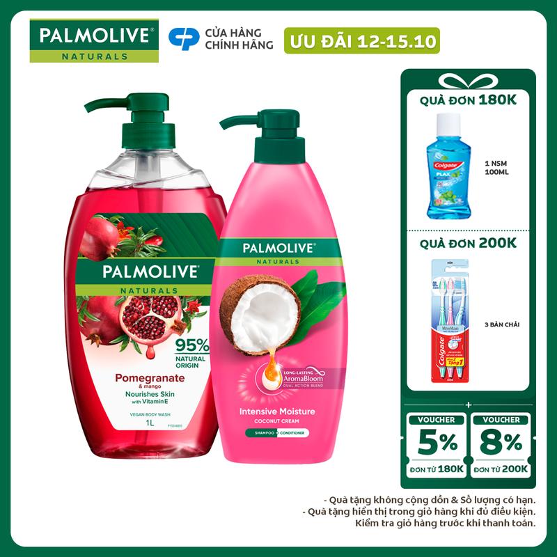 [Ưu đãi 12-15.10] Bộ đôi dầu gội 600ml + Sữa tắm Palmolive 1L chiết xuất thiên nhiên
