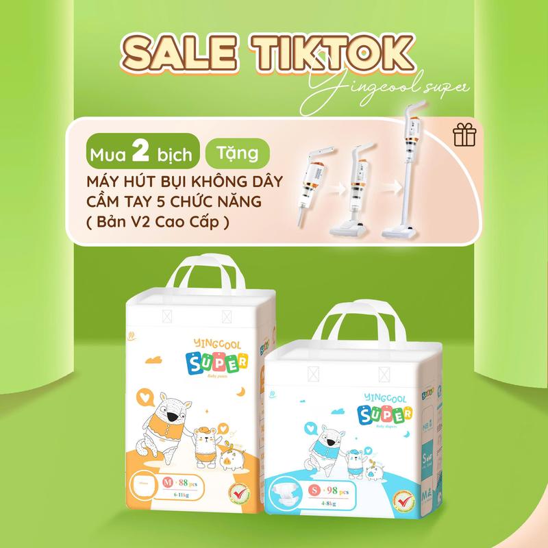 [  Tặng MÁY HÚT BỤI CAO CẤP - Combo 2b ] Bỉm YINGCOOL SUPER Size NB104/S98/MD92/MQ88/L80/XL76/XXL72/XXXL72