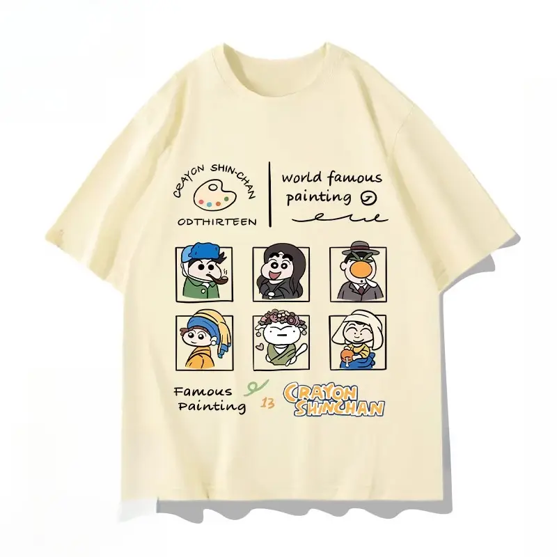 Áo Thun Shin-Chan Dáng Rộng Dễ Thương, Bộ Sưu Tập Mùa Hè Mới, Hỗ Trợ Cao, Làm Bằng Cotton Nguyên Chất, Unisex, Thích Hợp Cho Cặp Đôi, Áo Thun Hạng Nặng, Thiết Kế Cổ Thuyền