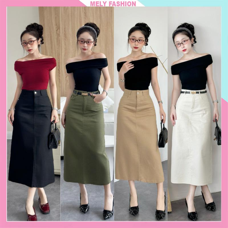 Chân Váy Kaki Dáng Dài 80cm Mely Fashion Cạp Cao Xẻ Sau Có Túi 2 Bên Chất Co Giãn Nhẹ Tôn Dáng Che Khuyết Điểm Hiệu Quả Bigsize CV104-02