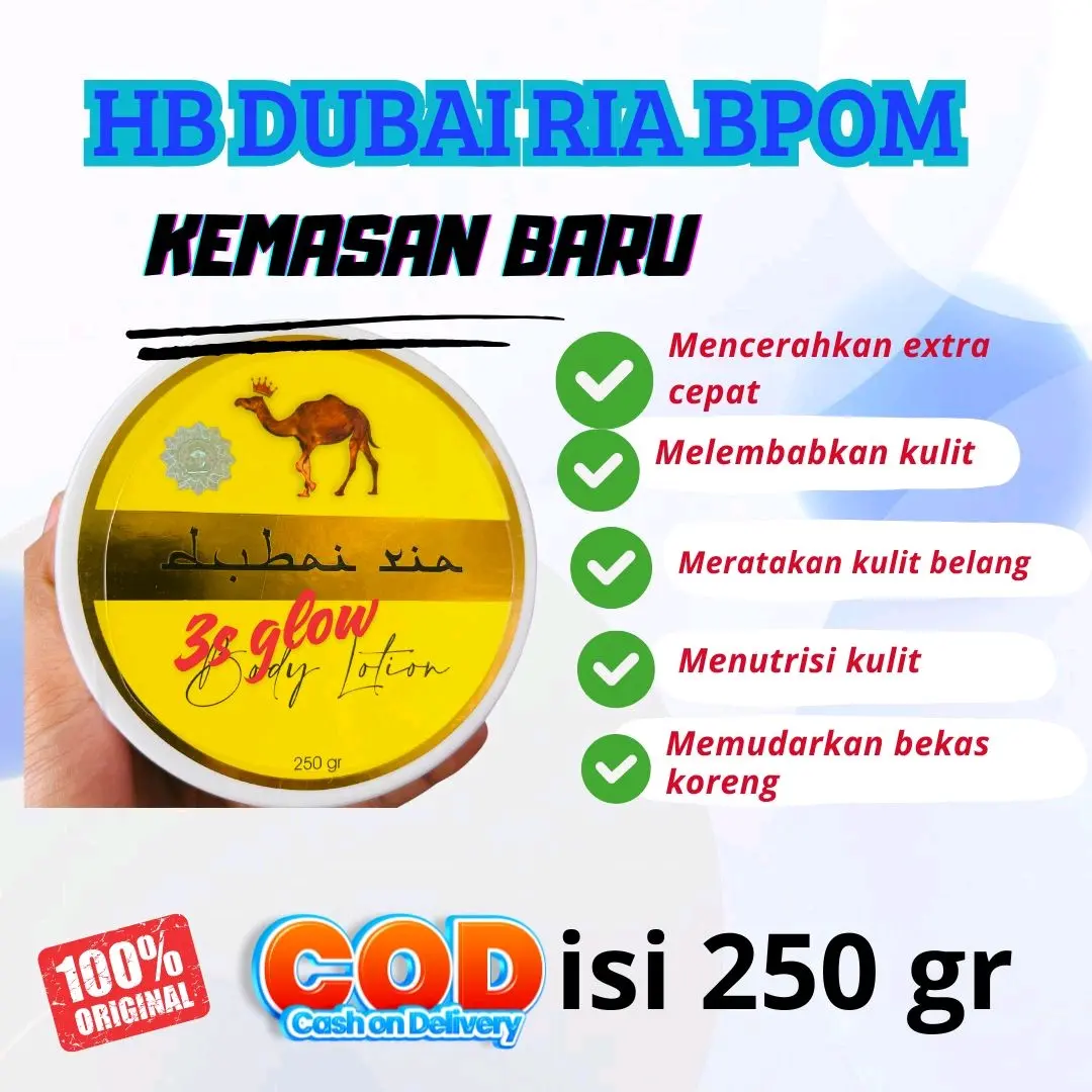 HB DUBAI RIA BPOM  KEMASAN BARU ISI 250GRAM LOTION PENCERAH KULIT Memutihkan
