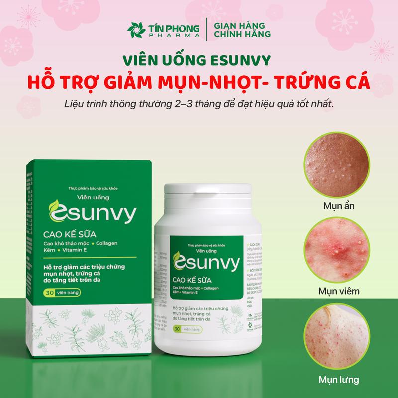 ESUNVY Viên Uống Giúp Giảm Mụn Nhọt Trứng Cá Thanh Nhiệt Thải Độc. Tăng Cường Chức Năng Gan. Hộp 30 Viên