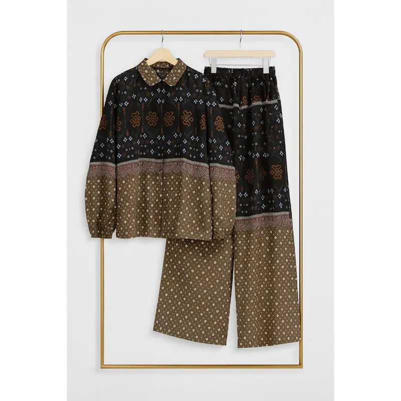 ONE SET WANITA JUMBO / setelan rayon jumbo Atasan Celana Kancing Bawahan Katun Karet Muslim Variasi Tunik Baju 7