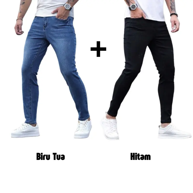 PAKET HEMAT ISI 2 pcs Celana Jeans Pensil Pria Slimfit Grey Hitam Biru Tua Biru Muda 27-39 1