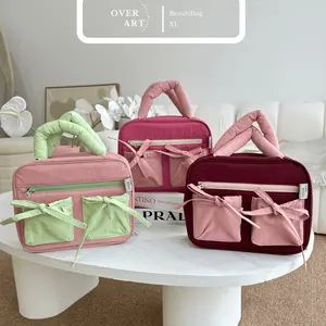 OVERART Pillow BeautiBag - Make Up Pouch XL - Tas Make Up Tahan Air dengan 3 Compartment & 4 Tempat Brush Dimensi 25x10x19 cm