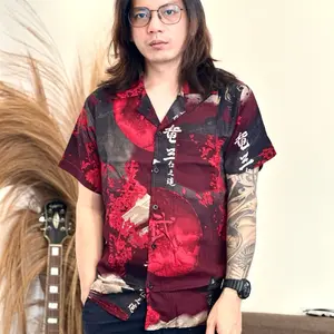 NRKY kemeja cowok pria lengan pendek bahan rayon ukuran M L XL v neck bahan adem Baju Cowok Casual Atasan Santai Printing unisex Lembut Motif Nyaman Hem Harian