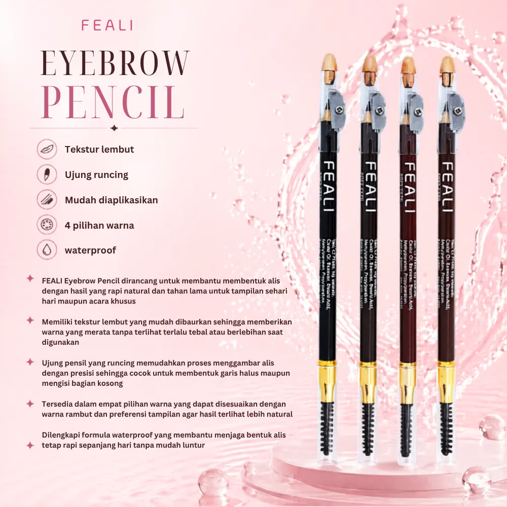 [BPOM] FEALI Pensil Alis dengan Spoolie dan Serutan / Celak / Feali Eyebrow Pencil Waterproof