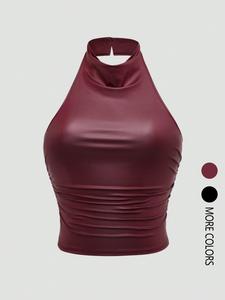 Top sin mangas de mujer con hombros descubiertos, chaleco sin mangas con cuello halter, diseño espalda descubierta, apto para todas las estaciones, ocasiones casuales y formales, ropa de noche, textura suave, tejido cómodo.