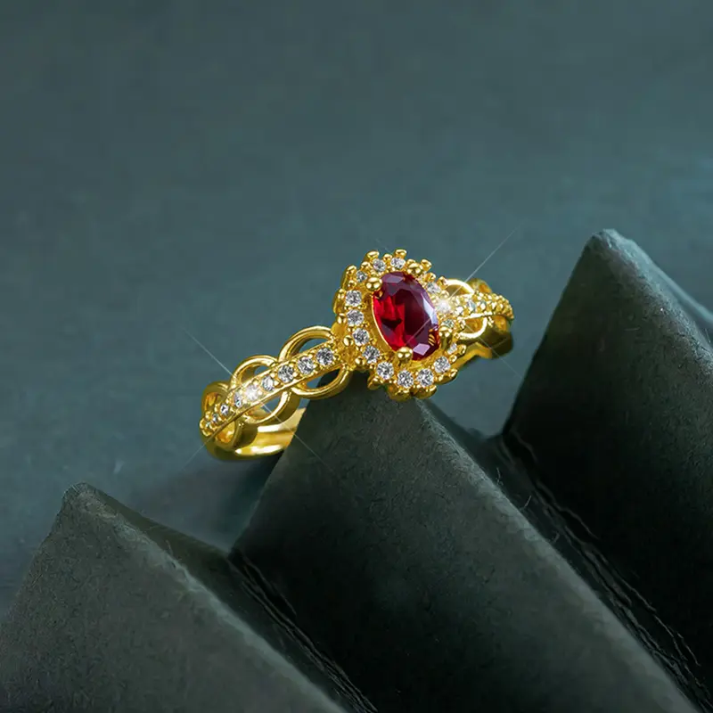【003Harga telah dibanting, segera di CO】Chard Wake Cincin Wanita Korea Vintage Red Gemstone Perhiasan Ukuran Bebas Cincin Cewek Original  CWR032-Red 3