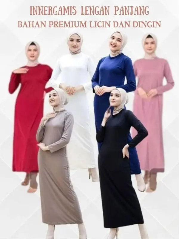 MANSET GAMIS LENGAN PANJANG BAHAN SPANDEK - DALAMAN KAFTAN - INNER DRESS TERUSAN LENGAN PANJANG 1