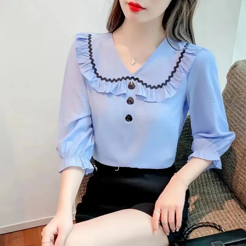 Karista Blous Baju kemeja wanita kekinian gaya Korean Style manis   Kain Atasan Crinkle