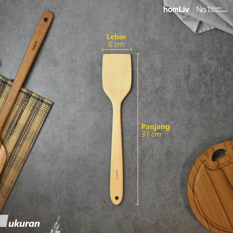 homLiv Sutil Kayu Legaran Angsana Cendana Montana Alstonia Wood Spatula Alat Masak Food Grade Kitchenware 3
