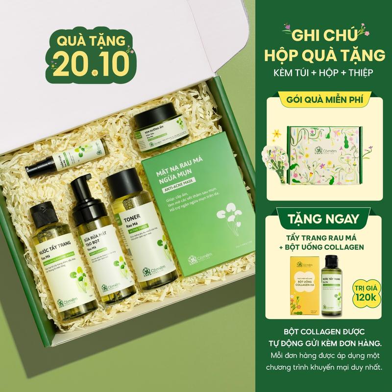 [TẶNG MIỄN PHÍ TẨY TRANG RAU MÁ] Bộ Sản Phẩm Chăm Sóc Da Mụn Rau Má Nước Tẩy Trang Sữa Rửa Mặt Toner Kem Dưỡng Mặt Nạ Rau Má Cỏ Mềm