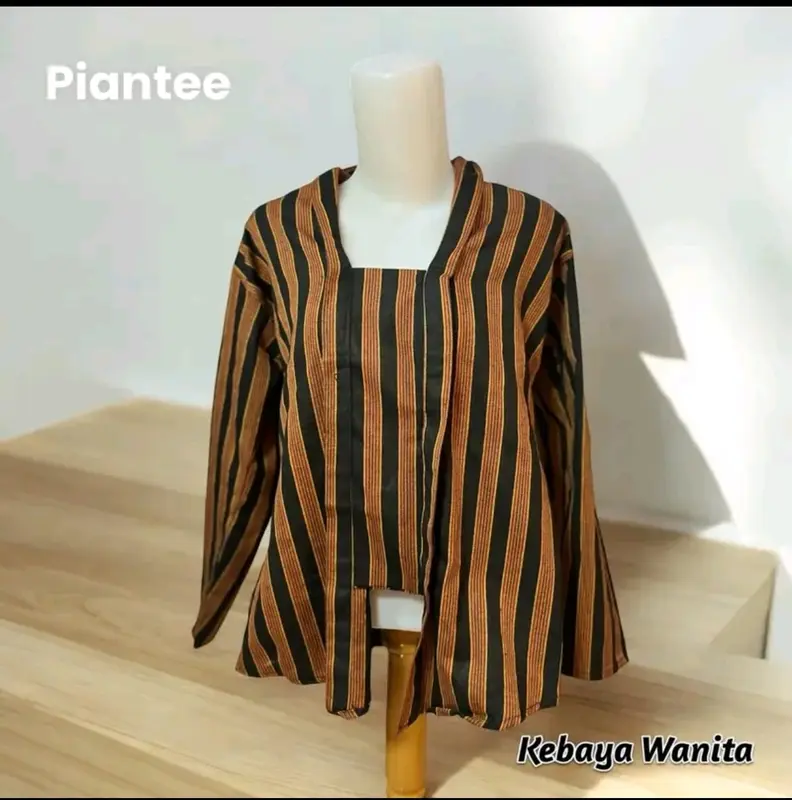 Kebaya Wanita Baju Adat Jawa Lurik Solo Jogja-Kutubaru Remaja Dewasa Motif Garis Kondangan Katun Panjang Dress Mewah Kancing Batik Pesta Hitam 2
