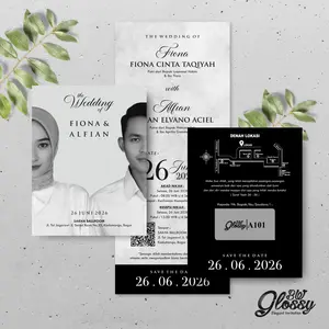 (50 Pcs) Undangan Pernikahan Mengkilap Elegan Free Foto Kertas AP 190 Gramatur Bw A Seri 3 Asha