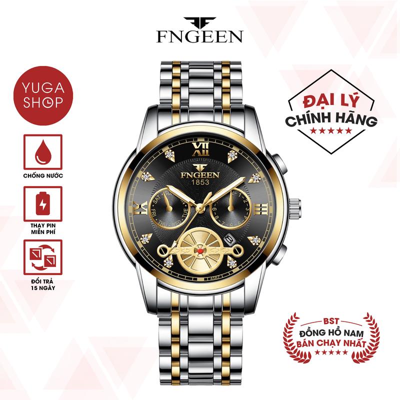 Đồng hồ Nam FNGEEN F20 mặt tròn,chống nước, có lịch ngày, dây thép không gỉ chạy pin ( kim nhỏ trang trí ) TẶNG DỤNG CỤ CẮT DÂY, HỘP ĐỒNG HỒ, PIN ĐỒNG HỒ DỰ PHÒNG ( SỐ LƯỢNG QUÀ TẶNG CÓ HẠN )