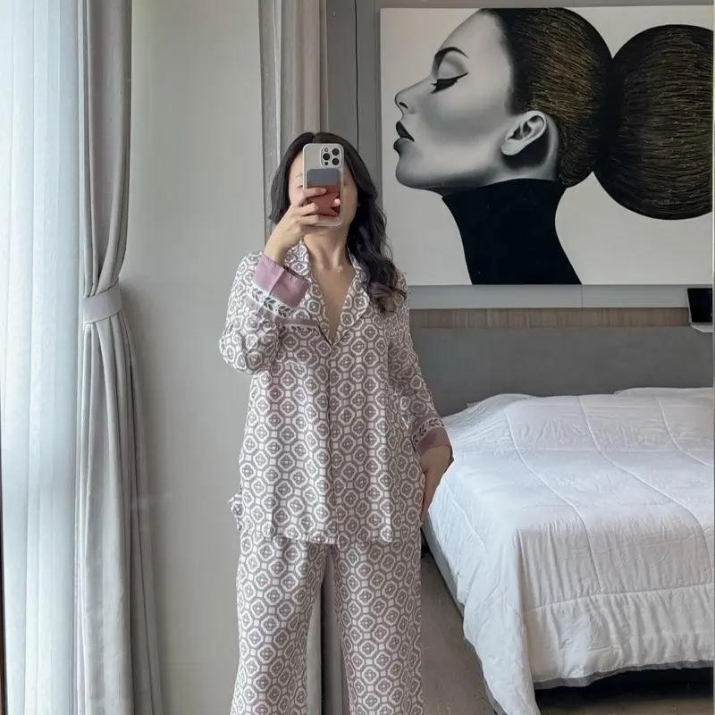 Piyama motif ikatan rantai bahan rayon