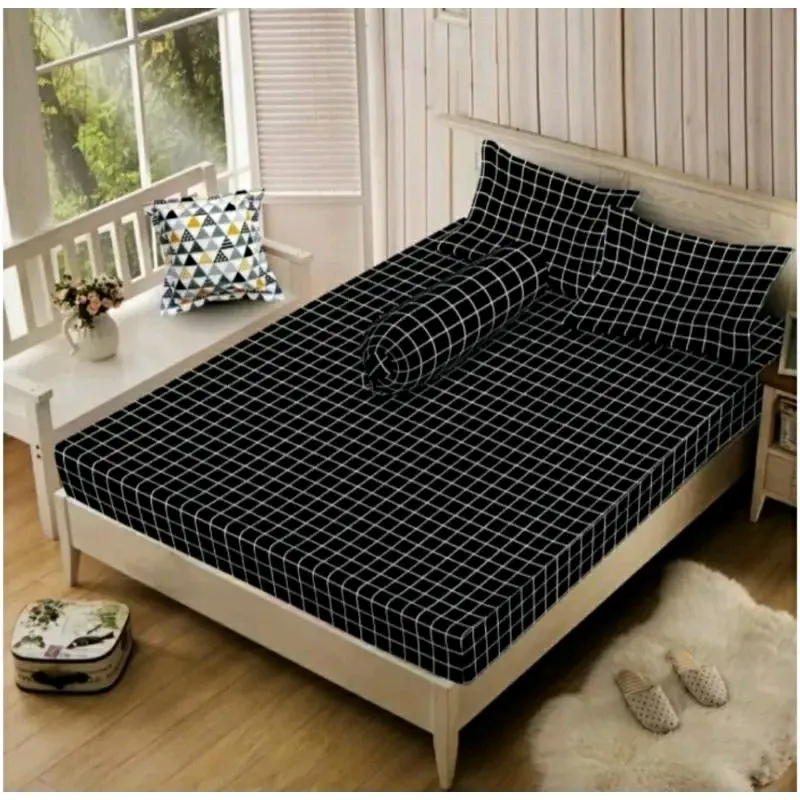 Sprei Kotak Kotak Hitam Aesthetic Berkualitas Tidak Luntur tanpa sarung bantal dan sarung guling