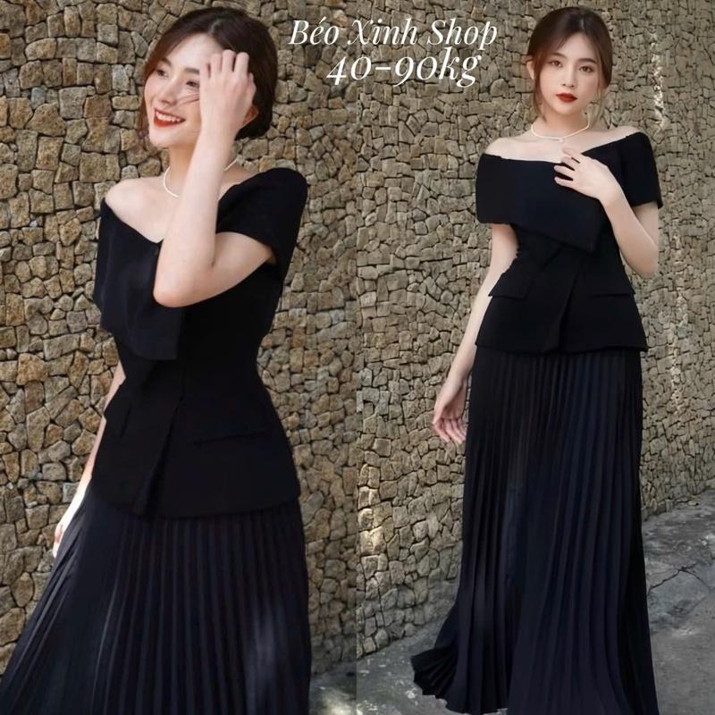 Váy Dự Tiệc Thiết Kế Trễ Vai Phối Xếp Ly (Vải Tuyết Mưa) Cao Cấp Thanh Lịch Sang Trọng Cho Các Nàng Bigsize 40–90kg Thời Trang Nữ Béo Xinh Shop - A.1612