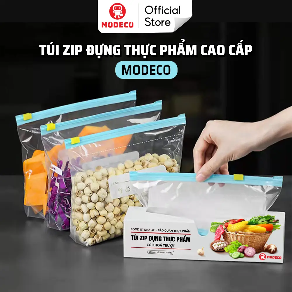 Túi Zip Đựng Thực Phẩm Cao Cấp Modeco - Túi Bảo Quản Thức Ăn, Đồ Khô, Đồ Tươi Sống Trong Tủ Lạnh - An Toàn, Tái Sử Dụng