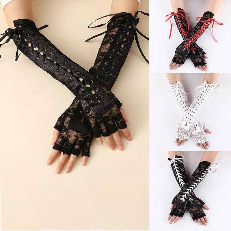 Tay Áo Làm Ấm Cánh Tay Không Ngón Phong Cách Punk Dài Đến Khuỷu Tay Dành Cho Nữ, 1 Đôi, Màu Đen Goth Misa Amane Phụ Kiện Hóa Trang, Lưới Cá, Thích Hợp Cho Bữa Tiệc, Găng Tay Ren