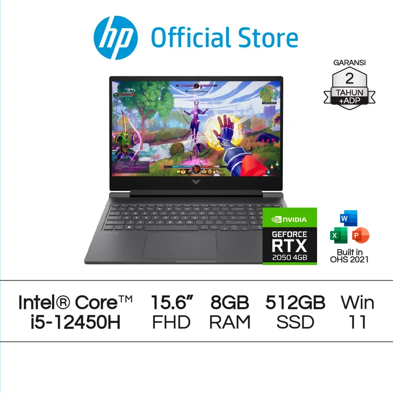 Victus Laptop Gaming HP Intel Core i5 Gen 12 NVIDIA GeForce 8GB RAM 512GB SSD Silver Windows 11 Home 15.6 Inch Garansi 2 Tahun Official 1