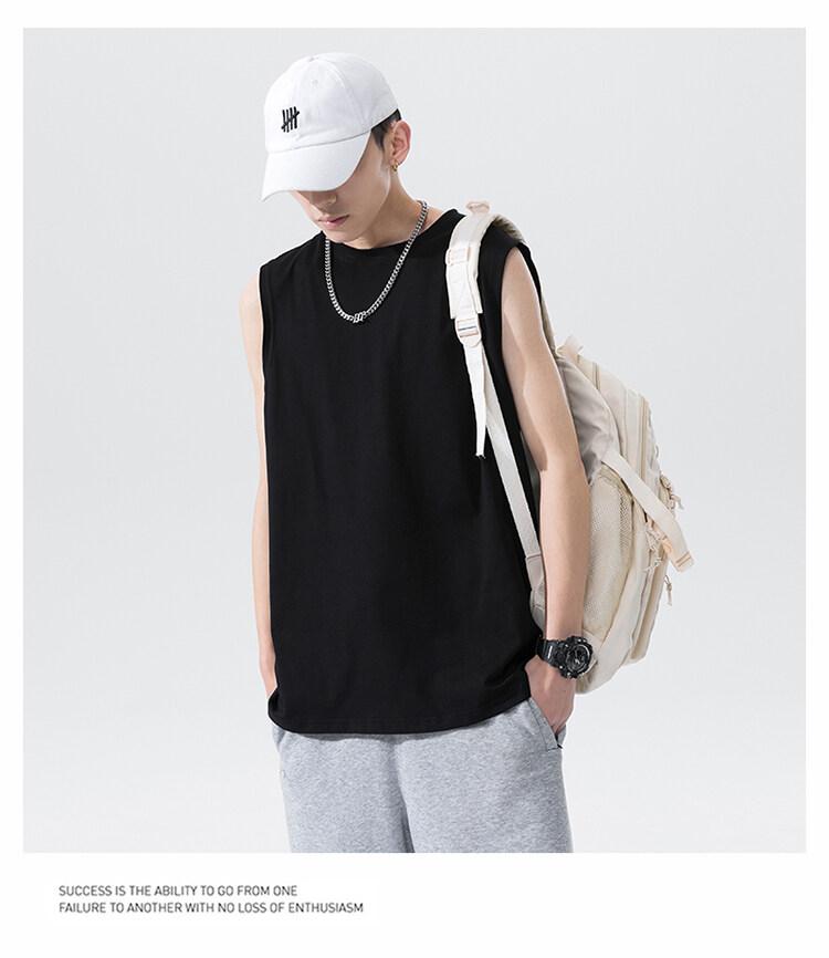 Product Introduction of Cotton short sleeve vest men's summer loose simple public version solid color black multi-color T-shirt 21