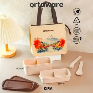 OrtawareXBuncah Kira Lunchbox Set 350ml & 600ml BPA Free dengan 2 Sekat Kitchenware Plastik Garpu Sendok Makan Snack Lauk