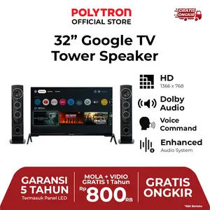 LED TV POLYTRON PLD32TG5055 Tower Speaker Android Digital HDTV Frameless