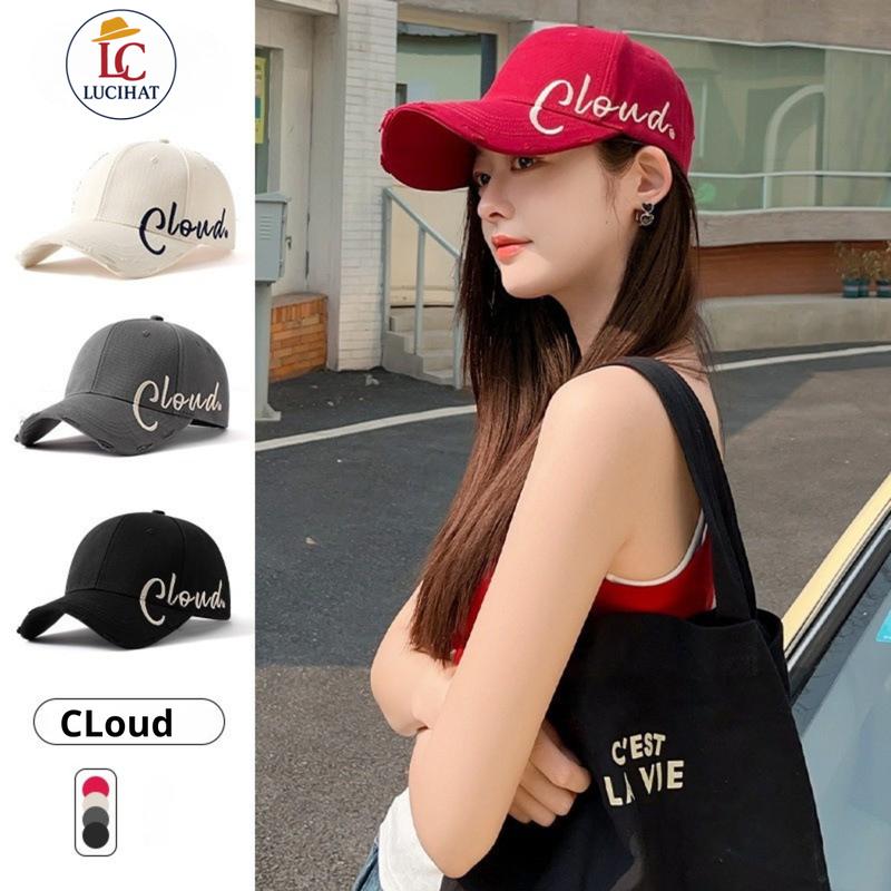 Mũ lưỡi trai thêu chữ Cloud phối rách form cứng unisex nón lưỡi trai LUCIHAT cho nam nữ đi học đi chơi vải kaki cao cấp
