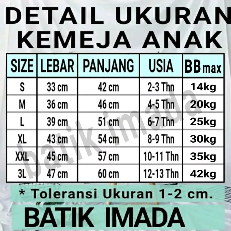 Batik ANAK USIA 2 TAHUN SAMPAI 13 TAHUN SG Kancing XXL 8