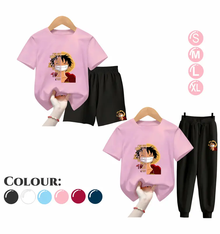 Baju Setelan Anak Laki Laki - Pakaian Kaos dan Celana Fashion Anak Cowok Usia 5-15 Tahun - Motif LUFFY QUOTE Putih 3
