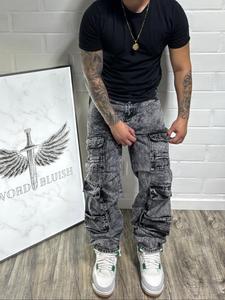 Pantalones de Estilo Coreano Nuevo para Hombre, Pantalones Largos de Mezclilla Sueltos Y2K, Pantalones de Mezclilla para Trabajo con Bolsillos Grandes, Moda para Todas las Estaciones