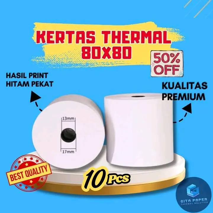 KERTAS THERMAL 58X30 57X30 57X40 57X48 80X50 80X80 CORELES HITAM PEKAT 10 PCS 50 PCS 100 PCS Struk Roll lebel 8