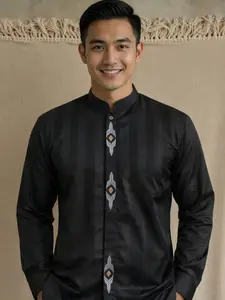 IRVEENA - Baju Koko Pria Muslim Dewasa Premium Emboss Lengan Panjang Pendek