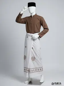 Wadimor - sarung bordir  Premium Putih Katun Motif Bali gayo minang toraja bordir dewasa Muslim Lembut putih coklat sarung  khas