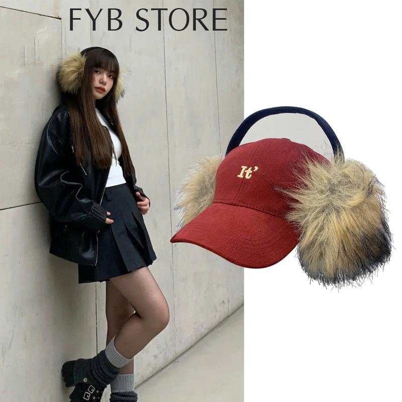 C6 - Bông chụp tai lông cáo đồ trùm tai giữ ấm bông bịt tai lót lông chồn nâu vàng phụ kiện lông tai gấu xám thu đông