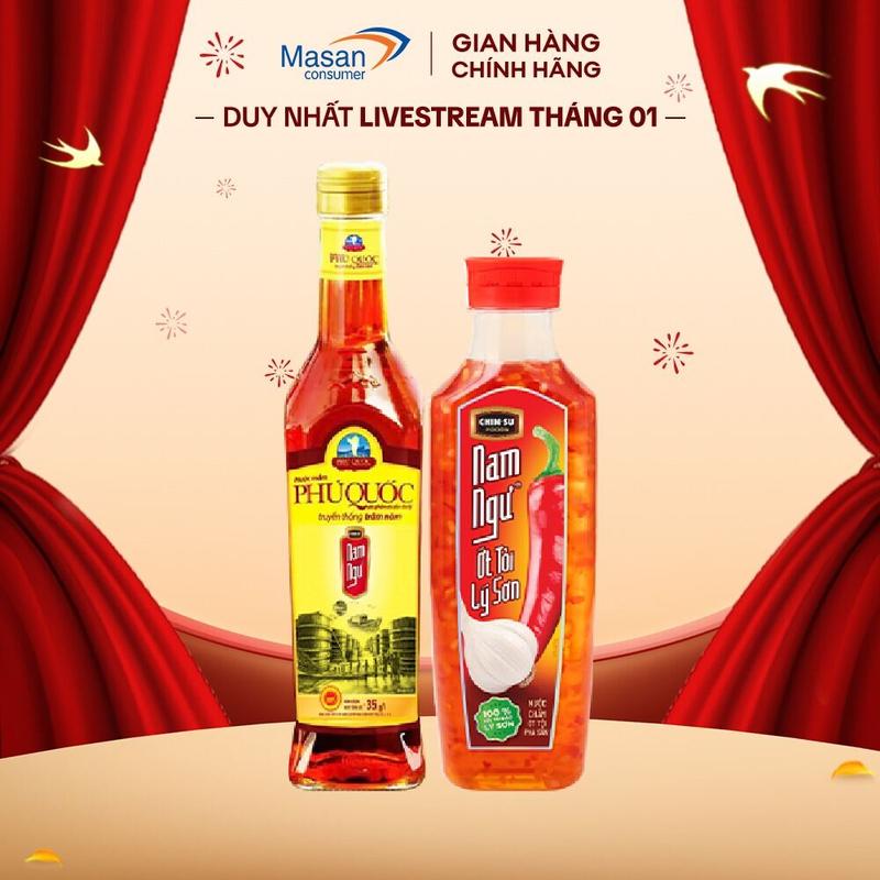  Combo gồm 1 Chai Nước mắm Phú Quốc - Sản phẩm chỉ dẫn địa lý 500ml và 1 Nước chấm Nam Ngư Ớt Tỏi Lý Sơn chai 300ml 