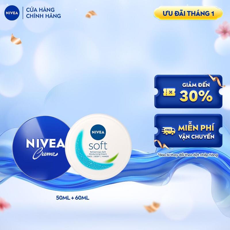  Bộ Đôi Kem Dưỡng NIVEA Crème 50ml & Kem Dưỡng Mềm Da Soft 60ml - 80102+89054 Dưỡng Ẩm Sâu 24 Giờ & Mềm Mịn Da 